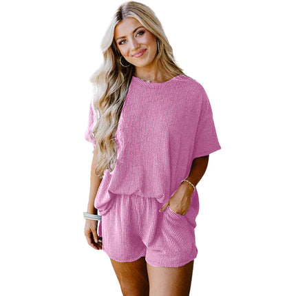 Solid Color Short Sleeve Top & Shorts Set – Casual Two-Piece Summer Outfit