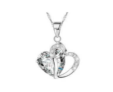 Heart Crystal Pendant Necklace for Women – Water Wave Chain, 9 Color Options