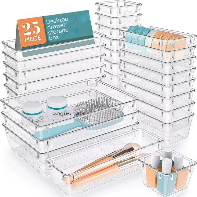 Clear Plastic Drawer Organizer Set – Multi-Size Storage Bins for Makeup