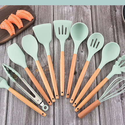 Non-Stick Silicone Kitchen Tool Set with Wooden Handles – Heat Resistant