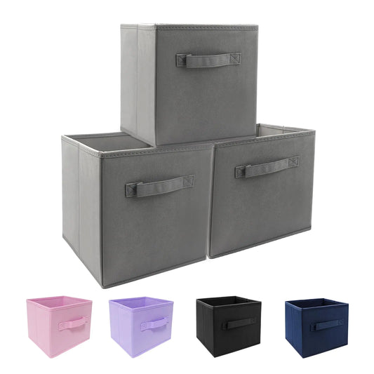 EBIGIC 3-Pack Mini Cube Storage Bins – Foldable Fabric Organizers (Gray, 9" x 7.5" x 7.5") Free Shipping
