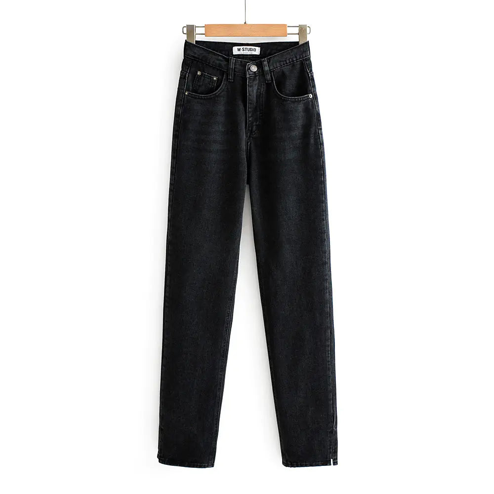 High Waist Split Straight Leg Jeans for Women – Floor-Length Denim | Gift for her