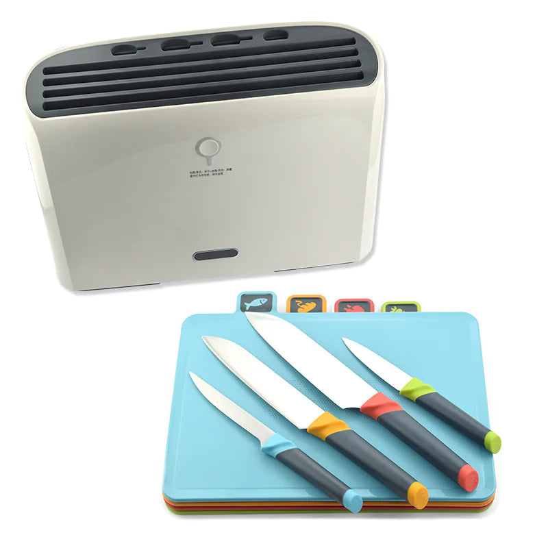 Multi-Functional Cutting Board with UV Disinfecting Knife Holder – Hygienic Kitchen Tool Organizer