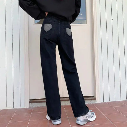 High Waist Black Straight-Leg Jeans for Women