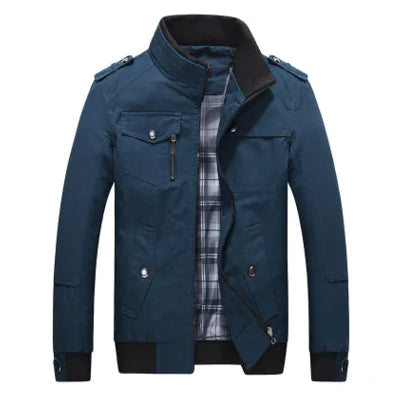Men’s Pure Cotton Casual Stand Collar Washed Jacket – Spring & Autumn