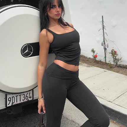 Summer Two-Piece Outfit Set for Women – Tank Top & Flare Pants