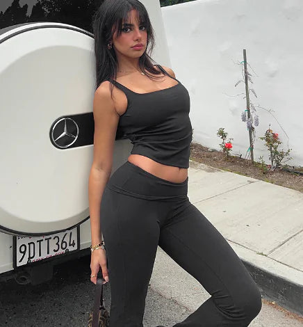 Summer Two-Piece Outfit Set for Women – Tank Top & Flare Pants