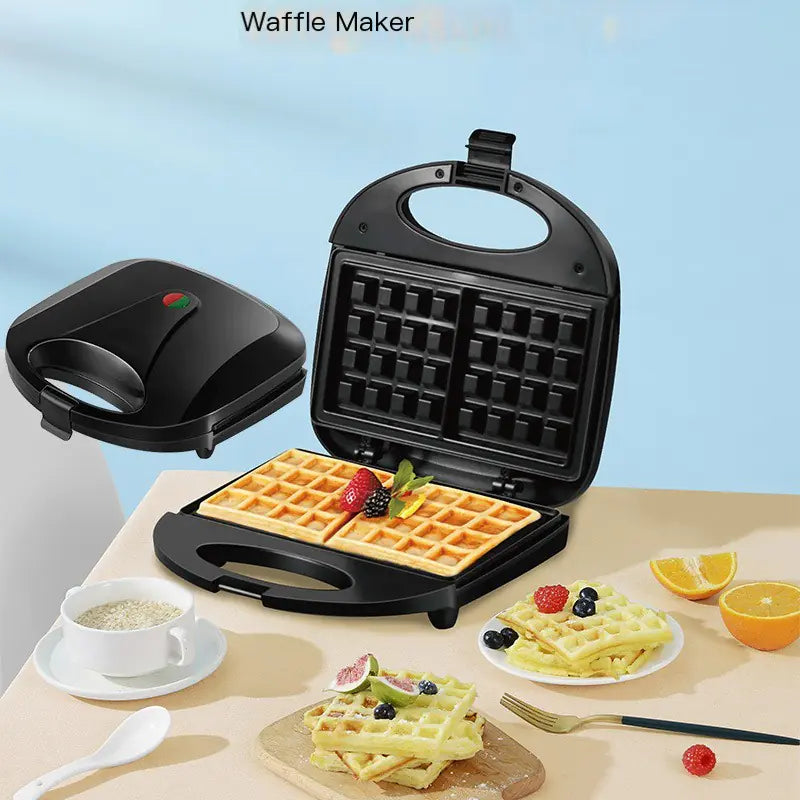 3-in-1 Waffle & Sandwich Maker – Compact Breakfast Machine (750W)