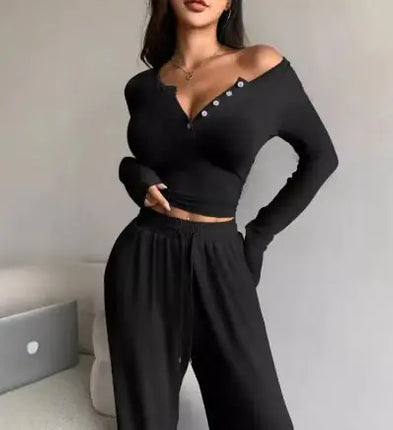 Long-Sleeved Button-Up & Trousers Two-Piece Suit – Elegant Formal & Semi-Formal Set