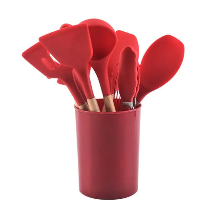 Non-Stick Silicone Kitchen Tool Set with Wooden Handles – Heat Resistant