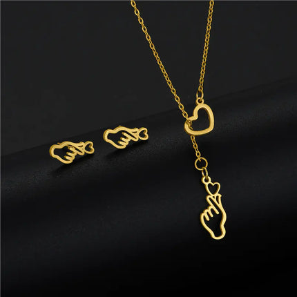Heart Pendant Necklace & Earring Set – Minimalist Stainless Steel Jewelry for Women