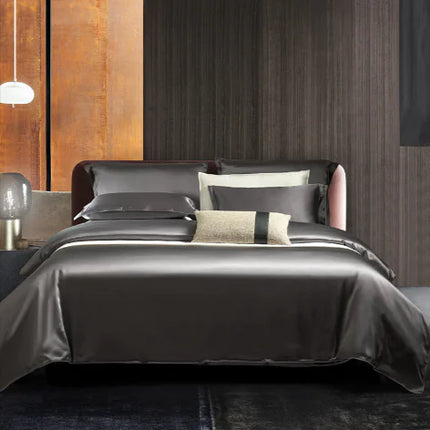 Double-sided washed silk four-piece bedding set with solid colors and luxury soft finish