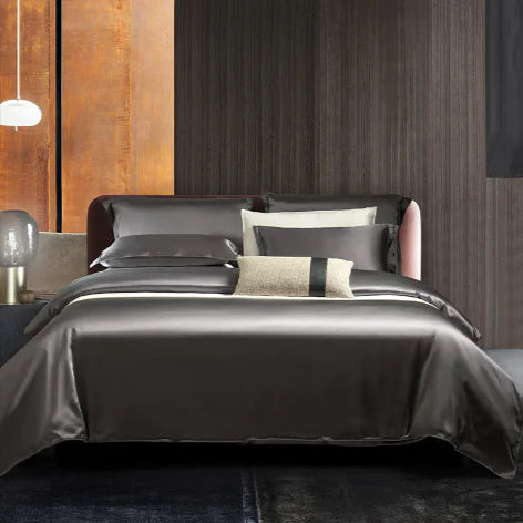 Double-sided washed silk four-piece bedding set with solid colors and luxury soft finish