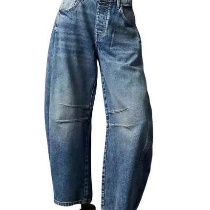 “Women’s Mid Rise Barrel Jeans – Vintage Cropped Baggy