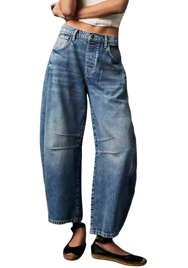 “Women’s Mid Rise Barrel Jeans – Vintage Cropped Baggy