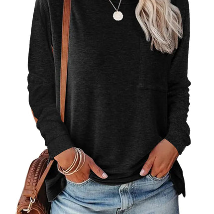Pocket Split Long-Sleeved Casual T-Shirt