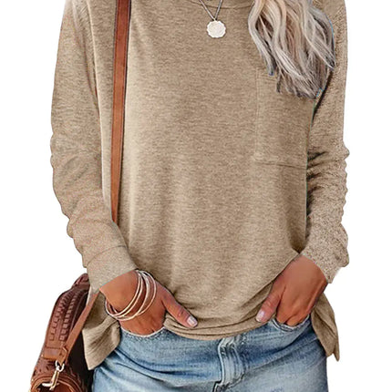 Pocket Split Long-Sleeved Casual T-Shirt