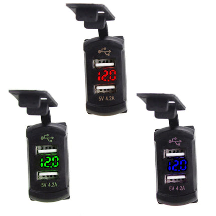 Dual USB Charger Socket with LED Voltmeter & Rocker Switch Panel – Car & Boat Power Adapter