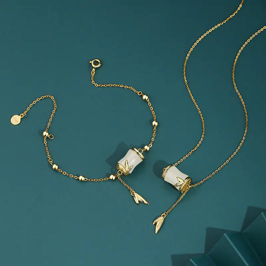 S925 Sterling Silver Tianyuzhu Bracelet & Necklace Set – Elegant Women’s Jewelry