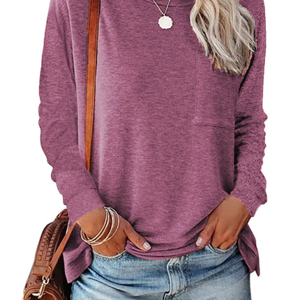 Pocket Split Long-Sleeved Casual T-Shirt