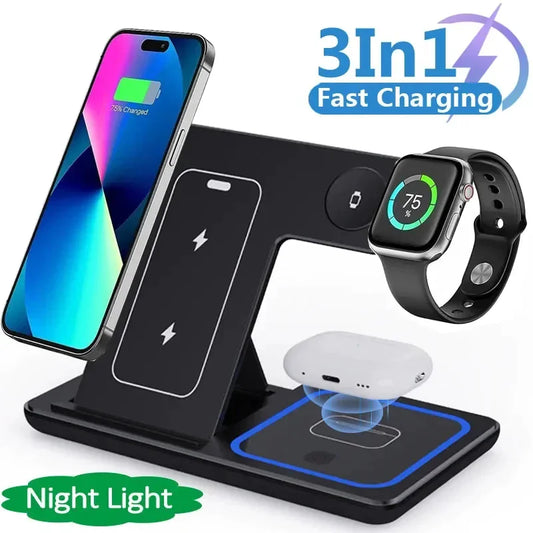 Chargeur sans fil rapide à LED 3 en 1 – Station de charge pliable (modèle 2025)