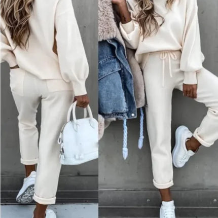 Women’s Casual Hoodie Lounge Set – Lantern Sleeve Sweater & Joggers