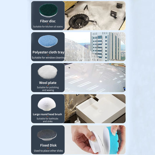 Cordless 360° Spin Scrubber with 8 Interchangeable Heads – Adjustable, Rechargeable & Waterproof
