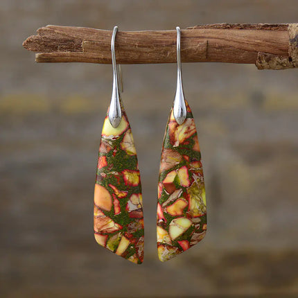 Bohemian Geometric Pendant Earrings – Natural Emperor Stone Dangle Jewelry for Women
