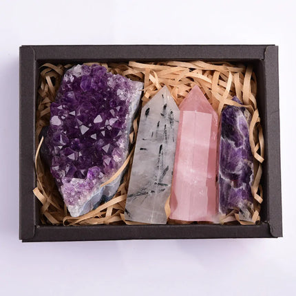 Amethyst Crystal Healing Gift Box – Natural Stone Energy Set for Meditation, Reiki & Décor