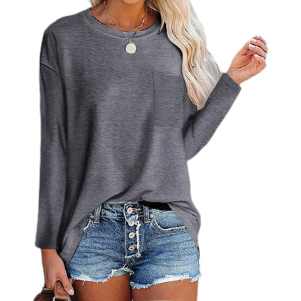 "Women's long-sleeve round neck T-shirt in polyester-cotton blend"