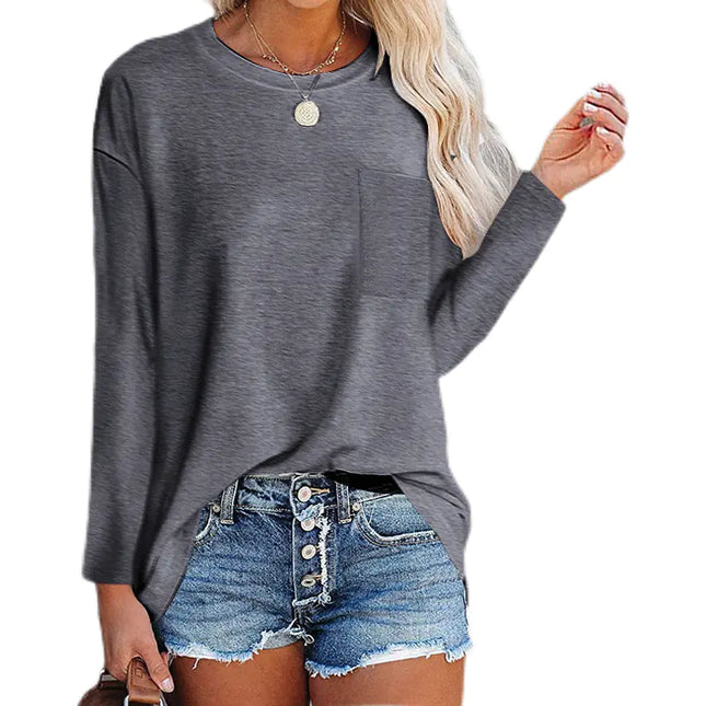 "Women's long-sleeve round neck T-shirt in polyester-cotton blend"