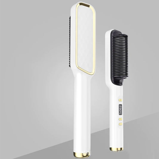 Professional Hair Straightener Brush – 2-in-1 Straightening & Curling Ceramic Hot Comb