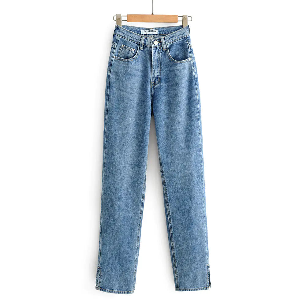 High Waist Split Straight Leg Jeans for Women – Floor-Length Denim | Gift for her