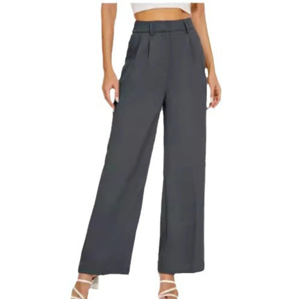 Women’s two-piece suit set with high-waisted wide-leg pants and belt