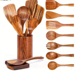 Culinary Essentials Wooden Spatulas – Premium Acacia Wood Kitchen Tools Set