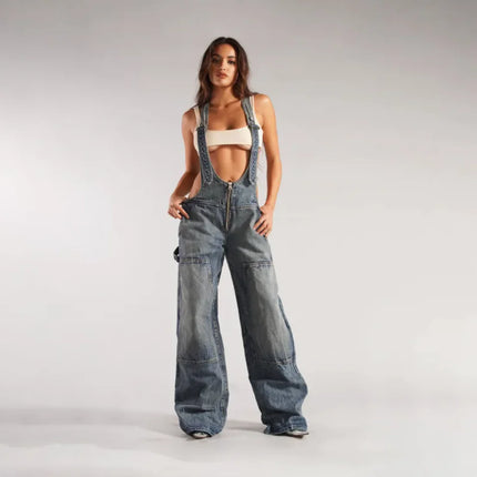 Denim Overalls – Loose Fit Retro Streetwear with Adjustable Suspenders