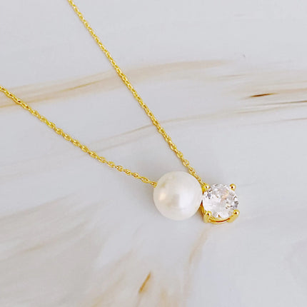 Single Pearl and Diamond Necklace – Minimalist Women’s Jewelry