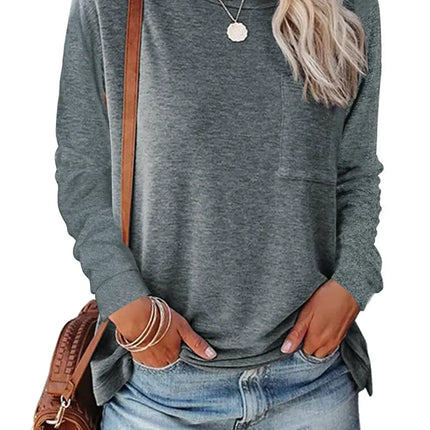 Pocket Split Long-Sleeved Casual T-Shirt